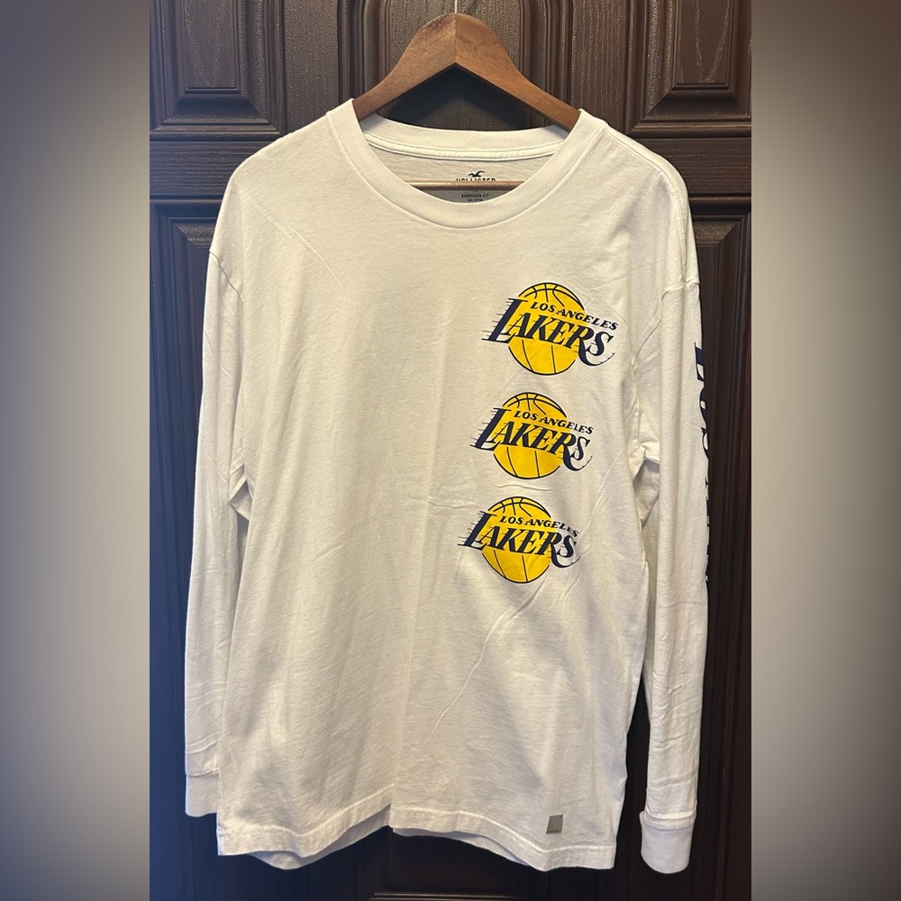 Hollister White Cotton Los Angeles Lakers Long Sleeve Shirt-Size Medium NWOT💜💛